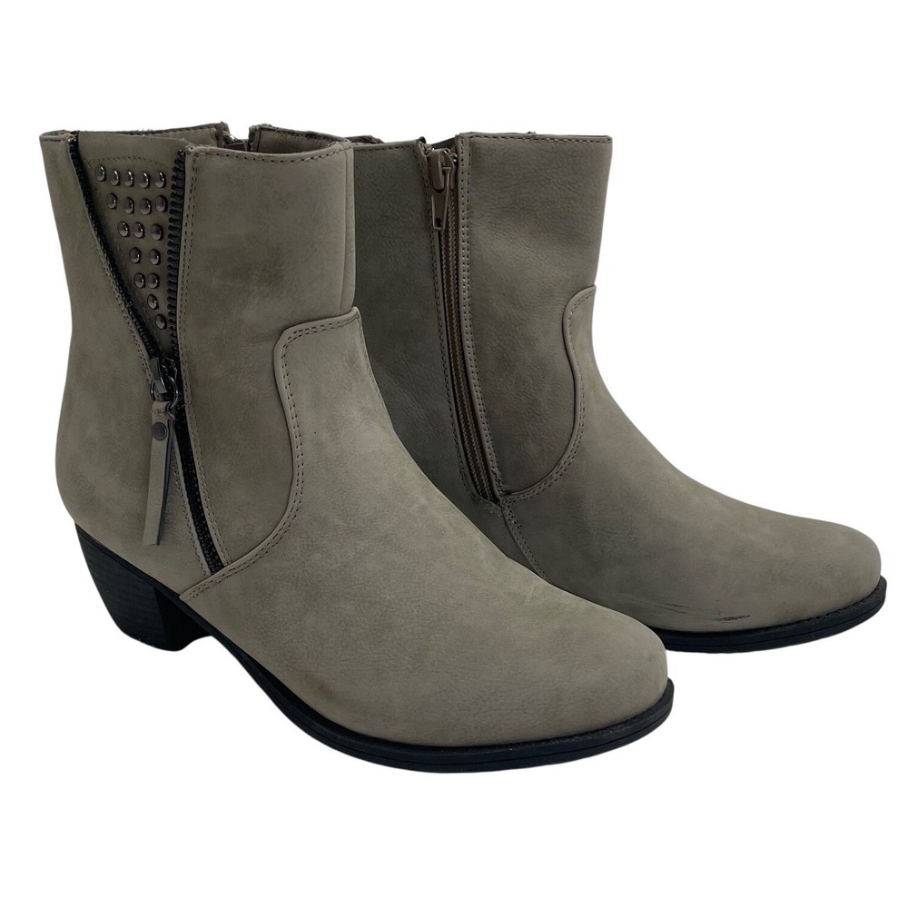 Easy Street Womens Taupe Grey Studded Ankle Booties‎ Side Zip Block Heel 8.5M